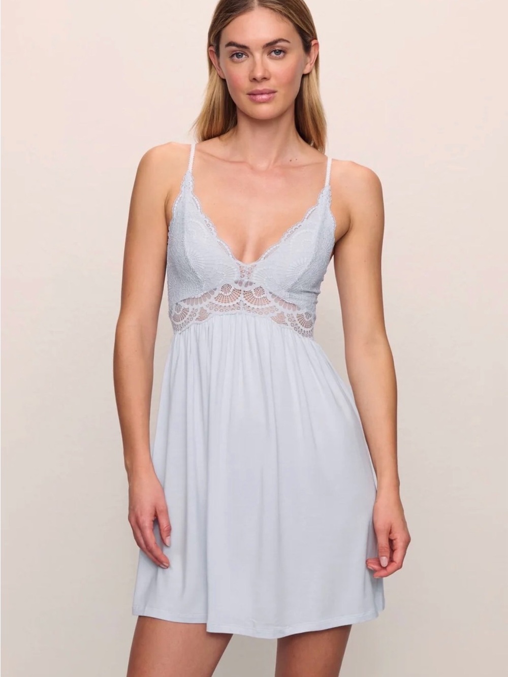 Eberjey Mariana Lace-Trim Chemise Nightdress in Light Blue
